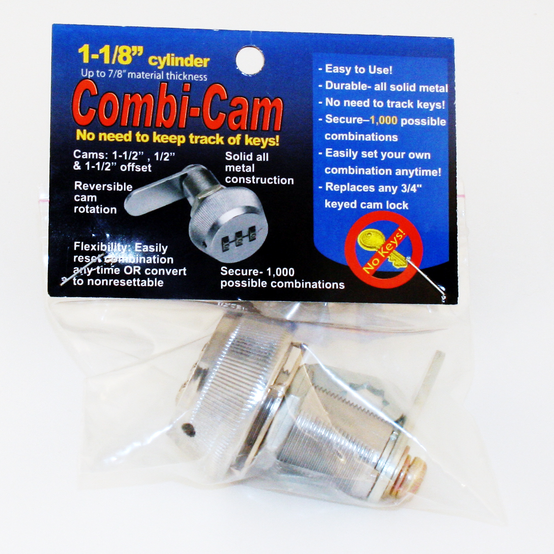 Combi-Cam 7432L-BLACK and Keys Ultra Combination Cam Lock, 1 1/8, Black